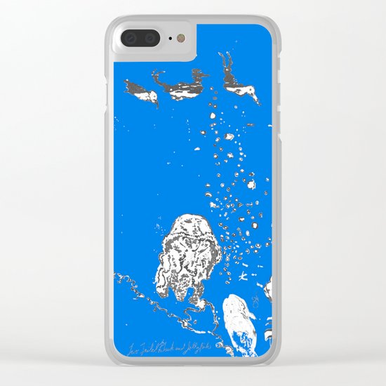 Two Tailed Duck and Jellyfish Royal Brilliant Blue Clear iPhone Case