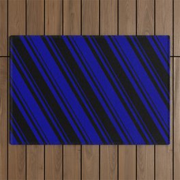 [ Thumbnail: Black & Dark Blue Colored Lines Pattern Outdoor Rug ]