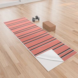 [ Thumbnail: Salmon, Grey & Black Colored Lines/Stripes Pattern Yoga Towel ]