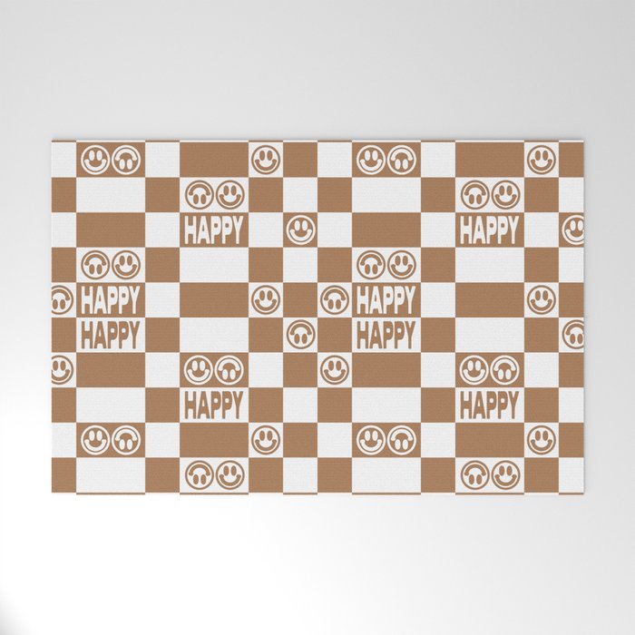 HAPPY Checkerboard (Milk Chocolate Brown Color) Welcome Mat