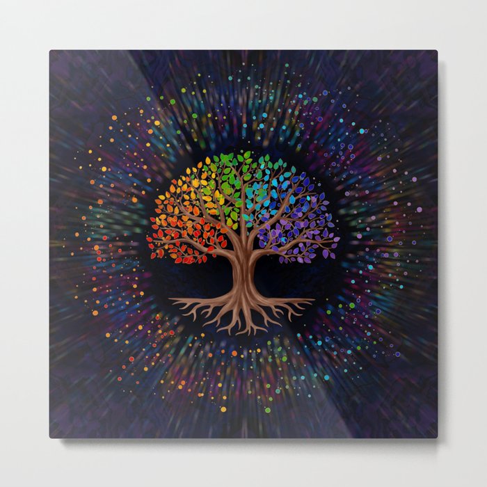 Tree of life  Yggdrasil - rainbow leaves Metal Print