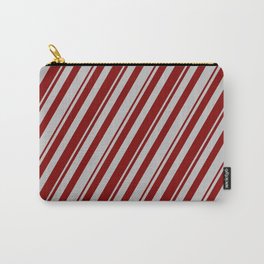 [ Thumbnail: Maroon and Grey Colored Pattern of Stripes Carry-All Pouch ]