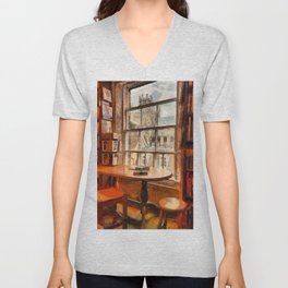 Bookstore with views of the Ely Cathedral in Ely, a historic city in Cambridgeshire, England V Neck T Shirt