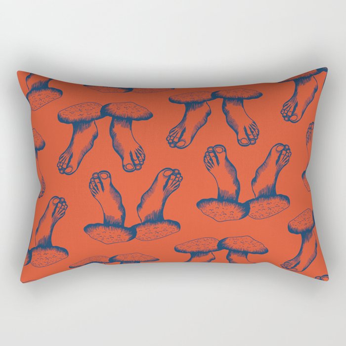 Funny Mushroom Feet Foot Mushrooms Orange Blue Rectangular Pillow