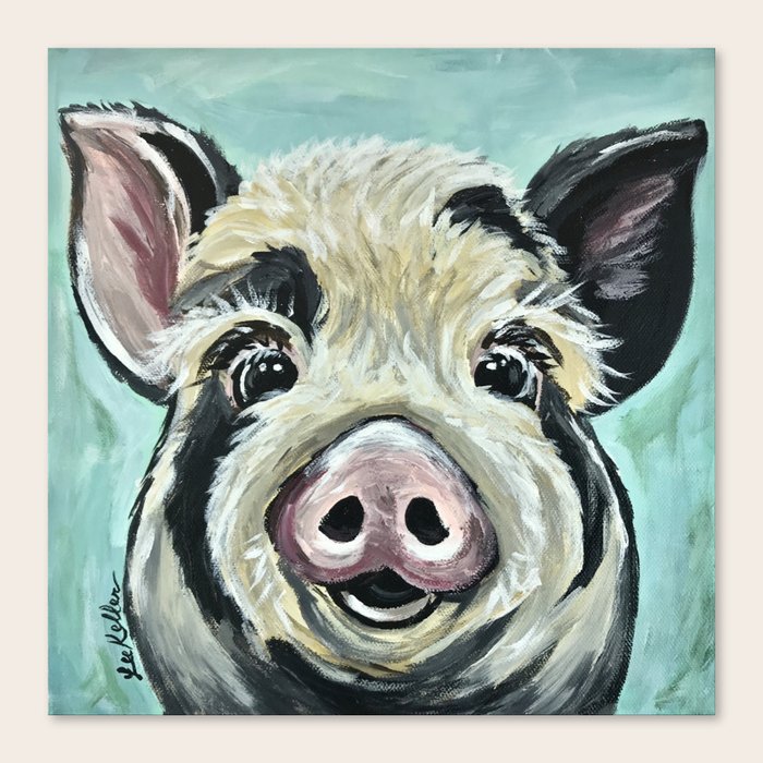 Cute Pig Painting Farm Animal Art Canvas Print By Leekeller