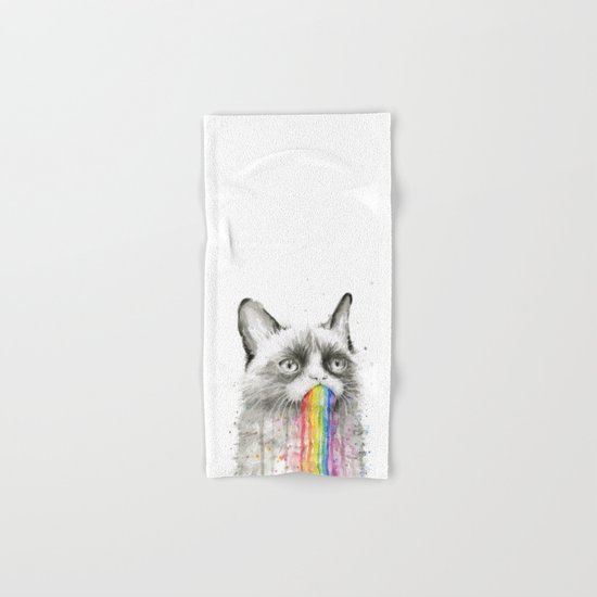 Grumpy Rainbow Cat Watercolor Animal Meme Geek Art Hand & Bath Towel
