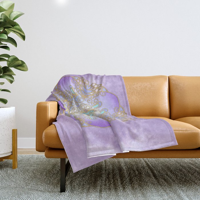 Purple Gold Mandala Throw Blanket by tanyadraws Society6
