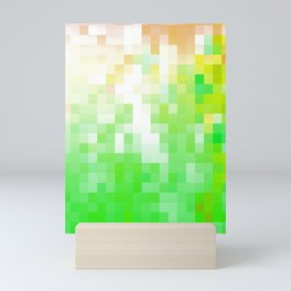 geometric pixel square pattern abstract background in green brown Mini Art Print
