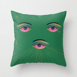 Three Eyes  Throw Pillow | Evil Eye, Tarot, Illustration, Drawing, Vintage, Eyes, Boho, 80S, High, Psychedelic 