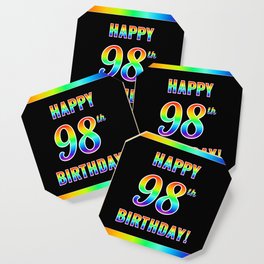 [ Thumbnail: Fun, Colorful, Rainbow Spectrum “HAPPY 98th BIRTHDAY!” Coaster ]