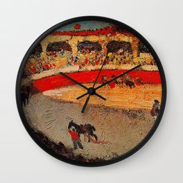 Pablo Picasso - La Corrida - Plaza de Toros Pamplona, Spain matador and bull landscape painting  Wall Clock