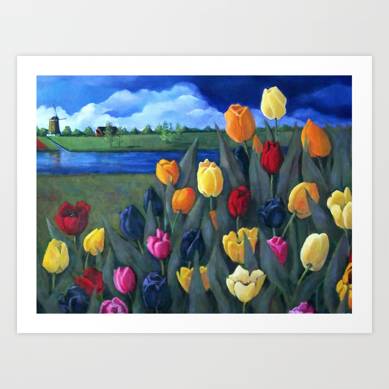Dutch Tulips Bright Colorful Flower Painting Art Print By Joyart Society6