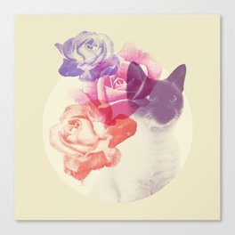 Siamese cat with three roses Canvas Print