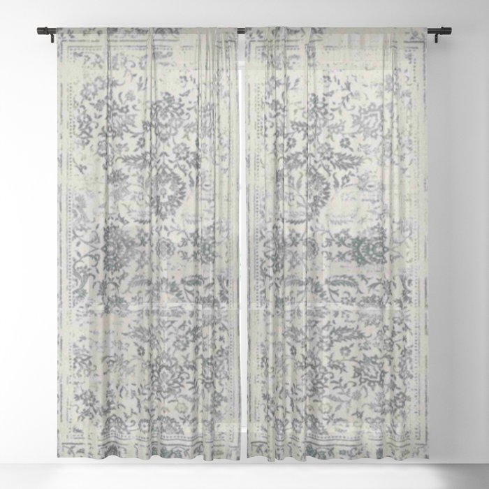 antique blue and grey carpet Sheer Curtain
