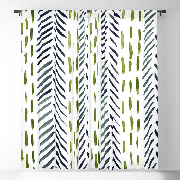 Abstract herringbone pattern - blue and green Blackout Curtain