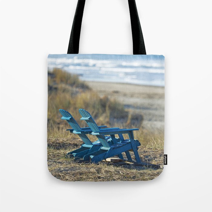 Beach Vacation Adirondack Chairs Blue Chair Oregon Coast Pacific Ocean Nautical Home Tote Bag