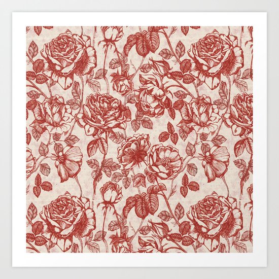 Toile de jouy (Roses) Art Print