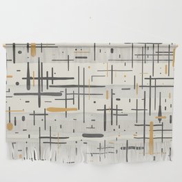 Mid-Century Modern Kinetikos Pattern in Charcoal Gray, Muted Mustard Gold, and Cream Wall Hanging