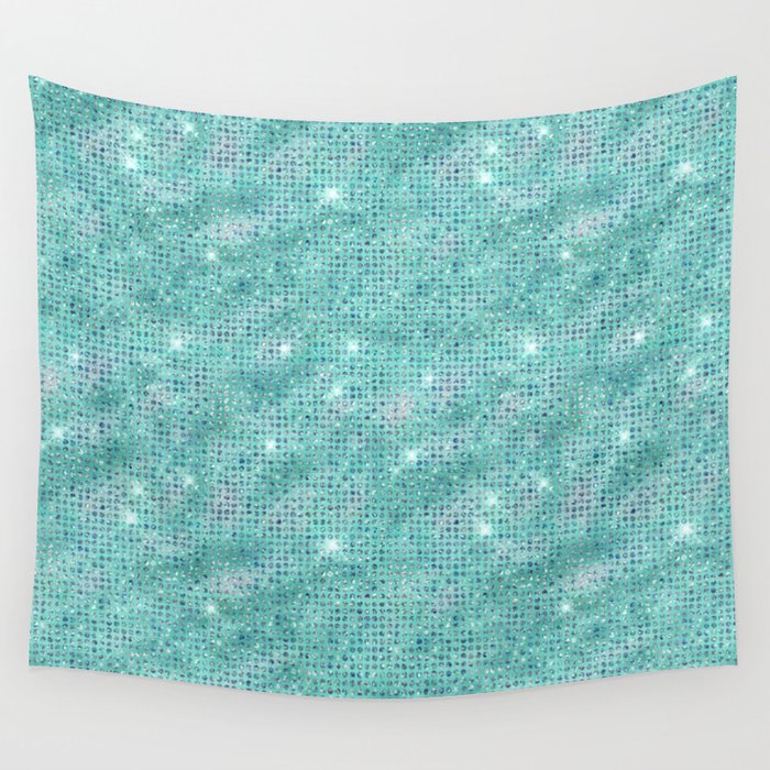 Teal Diamond Studded Glam Pattern Wall Tapestry