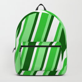 [ Thumbnail: Lime Green, Light Green, Dark Green, and White Colored Pattern of Stripes Backpack ]