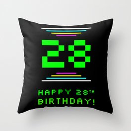 [ Thumbnail: 28th Birthday - Nerdy Geeky Pixelated 8-Bit Computing Graphics Inspired Look Throw Pillow ]