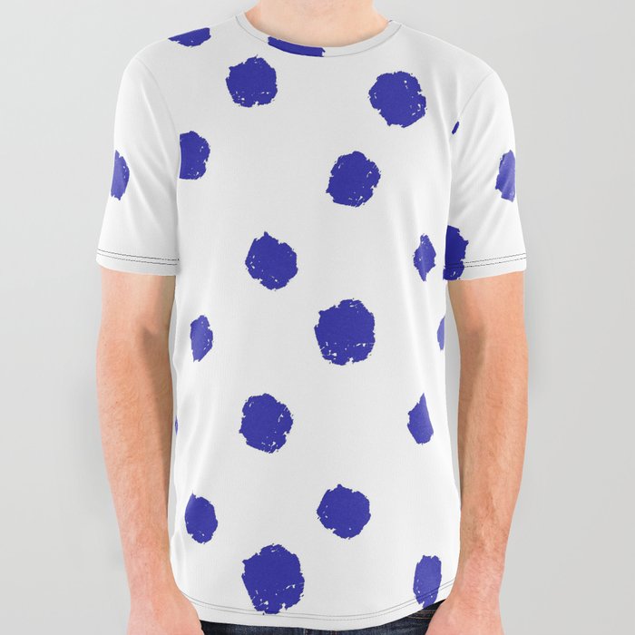 dark blue and white graphic tee