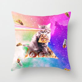 Outer Space Pizza Cat - Rainbow Laser, Taco, Burrito Throw Pillow