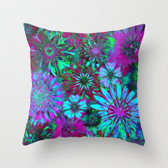 Rivalry of Flowers - green & lilac Throw Pillow