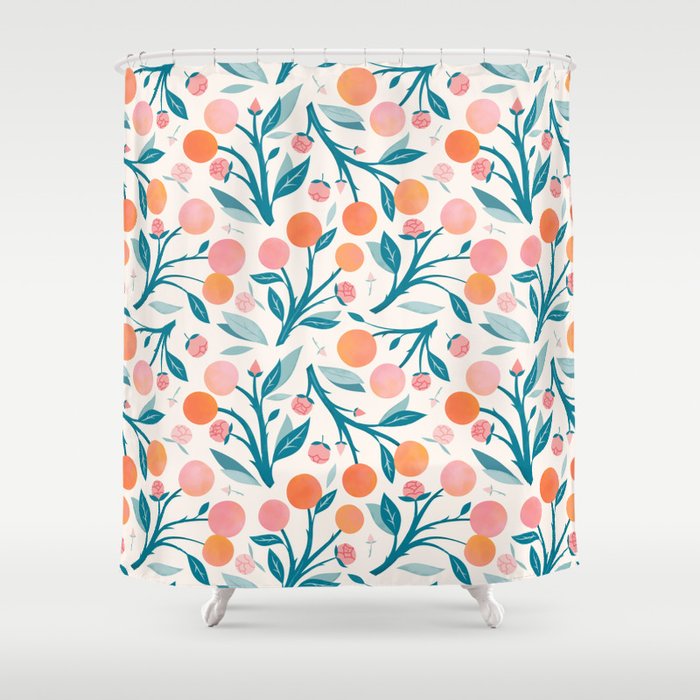 Peaches and Peony Buds  Shower Curtain