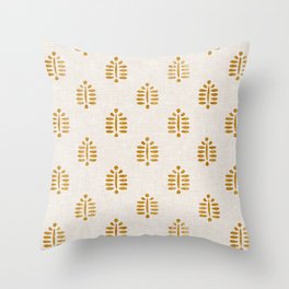 block print palm in golden on natural Throw Pillow