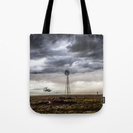 No Man's Land - Windmill on Stormy Day in Oklahoma Panhandle Tote Bag