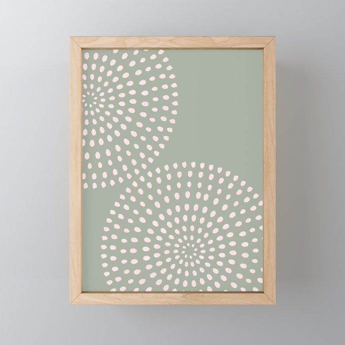 Boho, Mid Century Dots 5 Sage Green Framed Mini Art Print