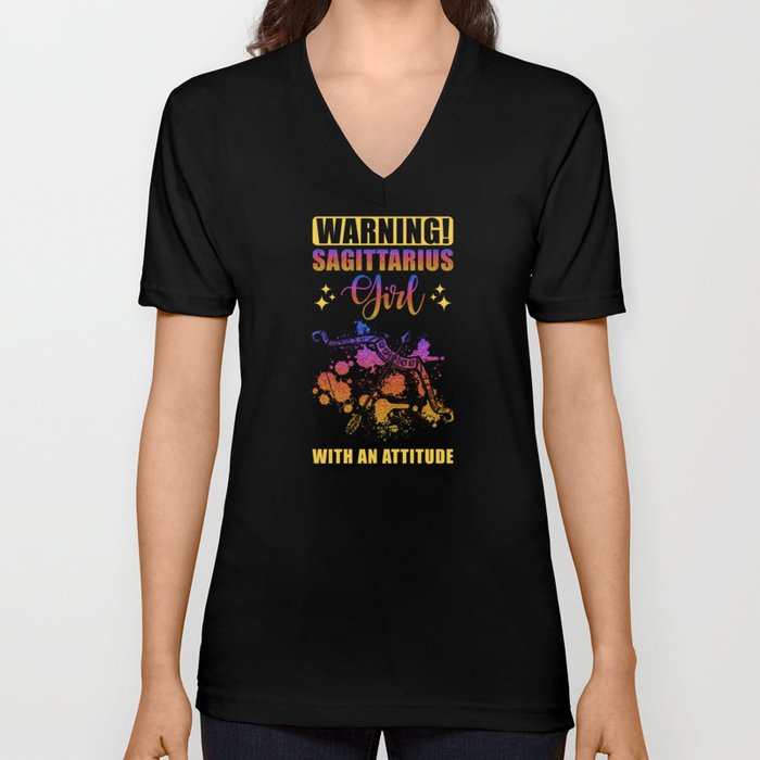 Warning Sagittarius Girl with Attitude V Neck T Shirt