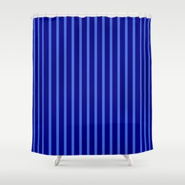 [ Thumbnail: Blue & Royal Blue Colored Striped/Lined Pattern Shower Curtain ]