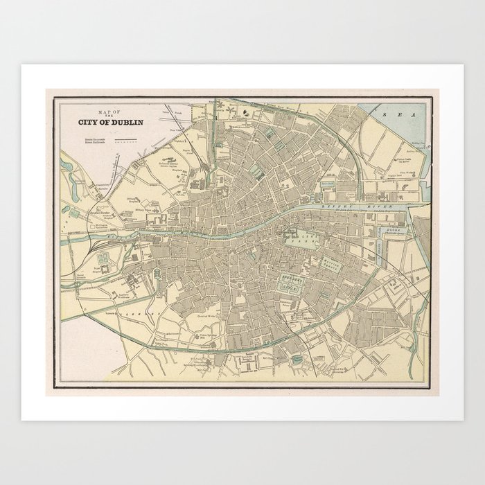Vintage Map of Dublin Ireland (1901) Art Print by BravuraMedia Society6