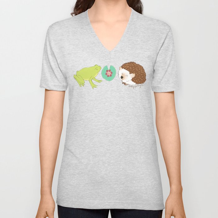 Hedgehog and Frog V Neck T Shirt