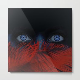 blue eyes behind Metal Print | Blue, Red, Woman, Photo, Look, Eyes, Emotions, Love, Close Up, Digital 