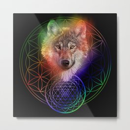 Colorful Wolf Sri Yantra Mandala Metal Print
