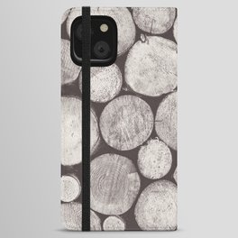 Black and White Stacked Logs x Hygge Rustic Cabin  iPhone Wallet Case