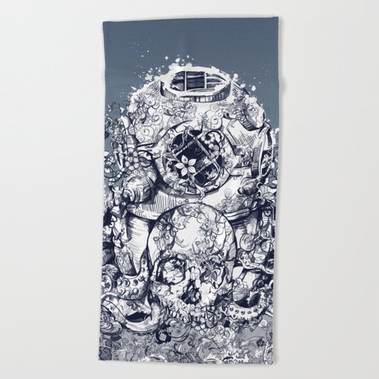 vintage floral skull 3 Beach Towel