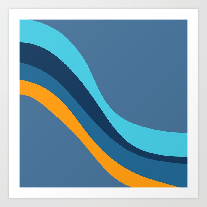 Wavy Orange Blue - Colorful Retro Art Pattern Design Art Print