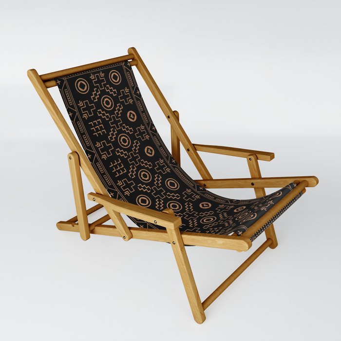 Majestic Opulence: Oriental Geometry in Black and Gold Sling Chair