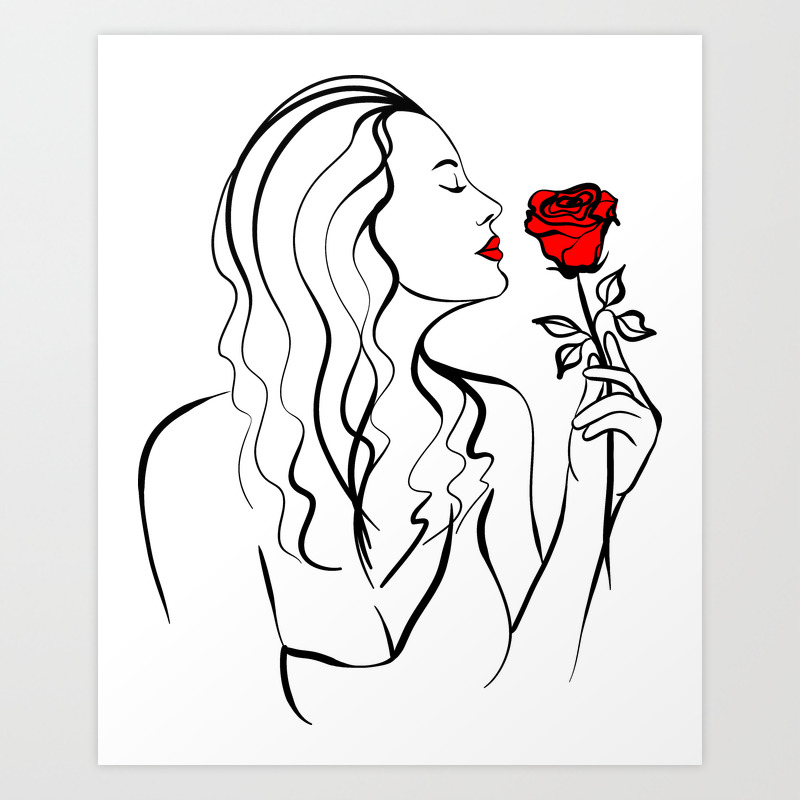 Sketch Of A Girl With A Rose Art Print By Imagineartforyou Society6