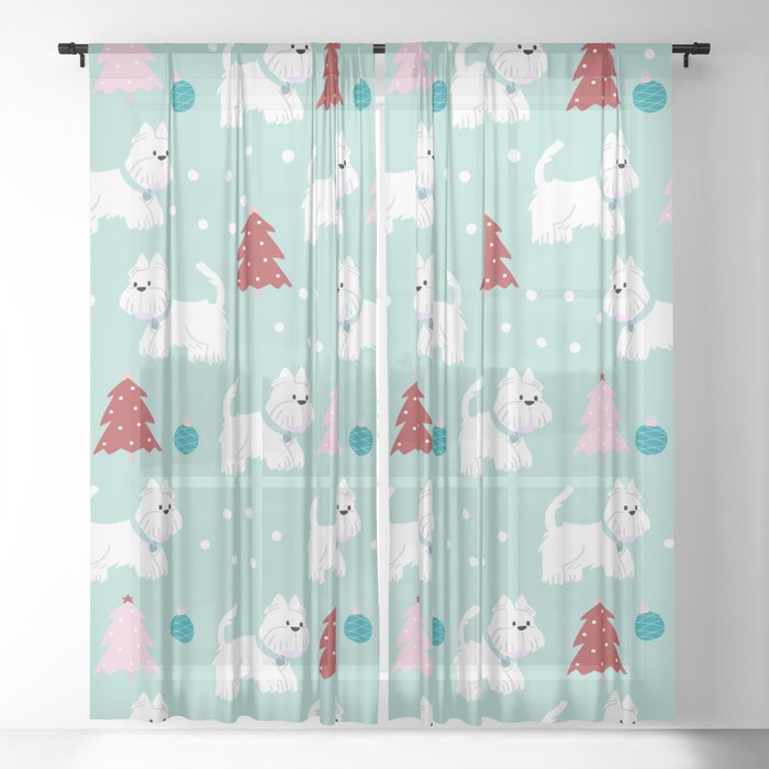 Westie Xmas Pattern Sheer Curtain