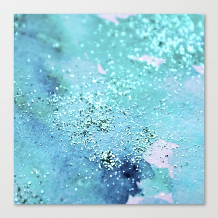 Blue Turquoise Glitter Watercolor Art Original Painting Canvas