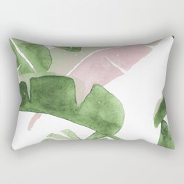 Tropical Leaves Green And Pink Rectangular Pillow