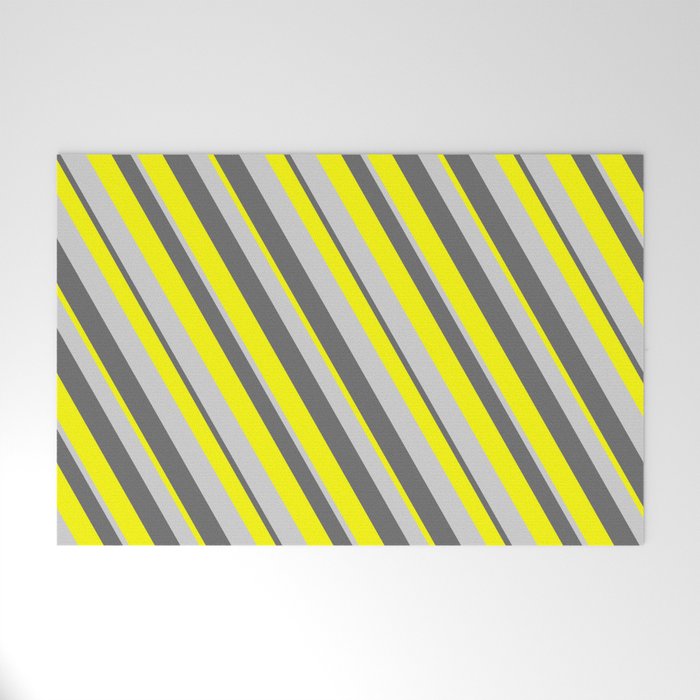 Dim Grey, Yellow & Light Gray Colored Stripes/Lines Pattern Welcome Mat