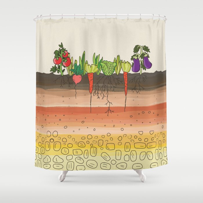 Earth Soil Layers Vegetables Garden Cute Educational Ilration Kitchen Decor Print Shower Curtain By Badenglishcat
