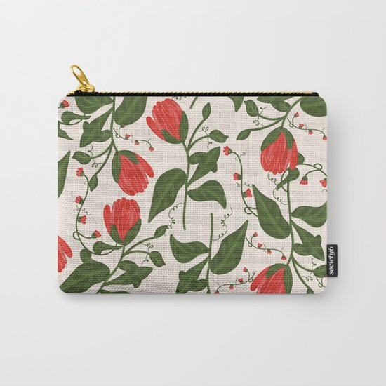 Red Bright Floral Pattern Carry-All Pouch