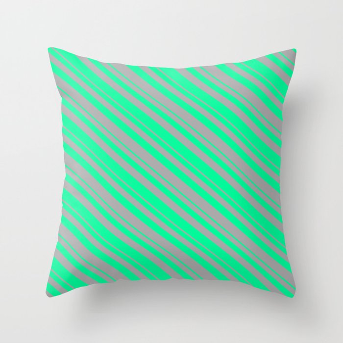 Dark Gray and Green Colored Lines Pattern Throw Pillow